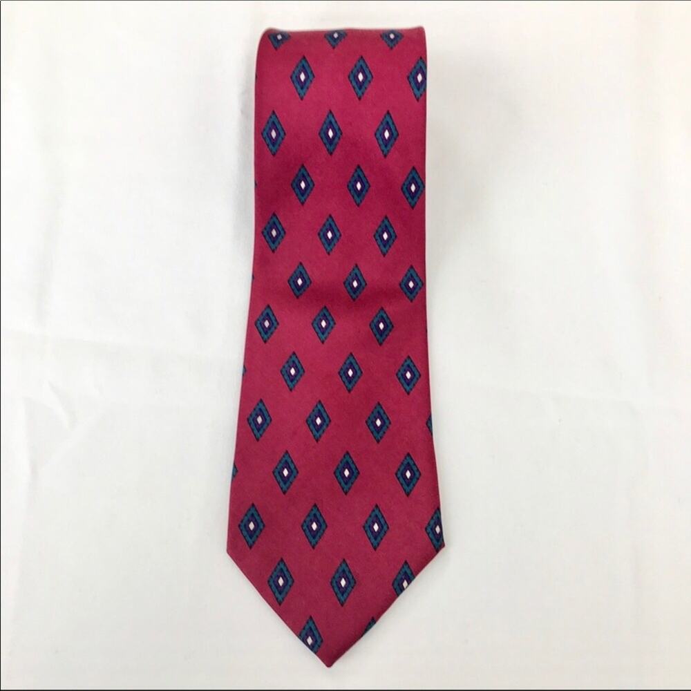Silk Tie Red & Blue Diamond Pattern Hand Sewn byThe Hound